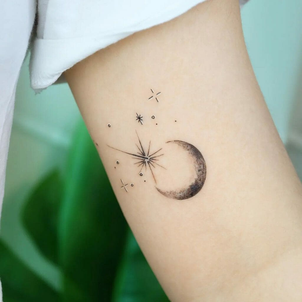 Crescent Moon and Shooting Star Tattoo Ideas