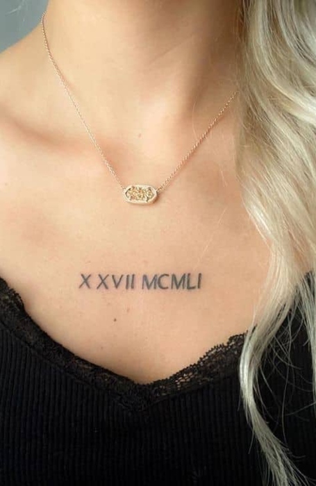 Roman Numeral Sternum Tattoo Design