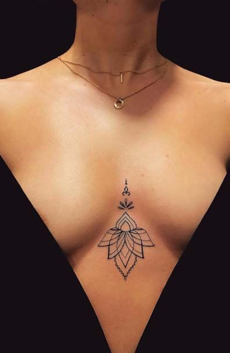 Delicate Geometric Sternum Tattoo Design