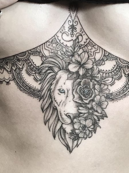 Lion Underboob Tattoo Design