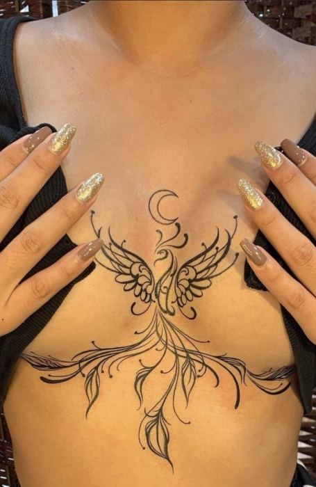 Phoenix Sternum Tattoo Design