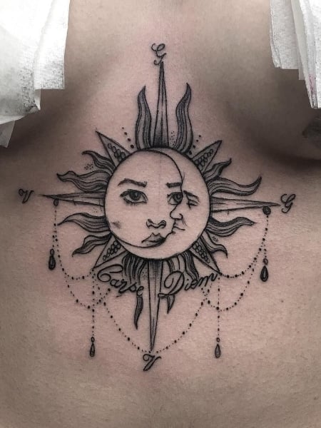 Sun and Moon Underboob Tattoo Design