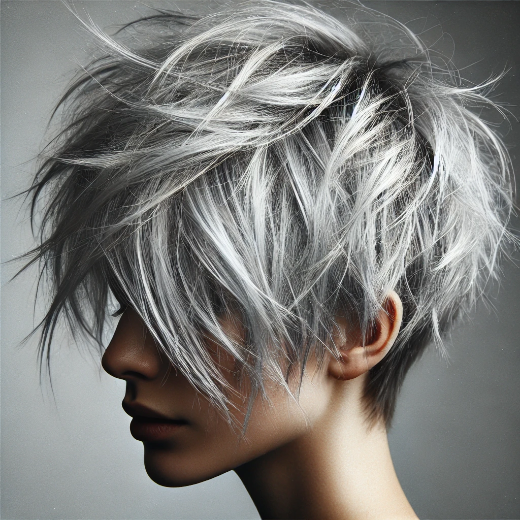 Silver Messy Pixie with Wispy Ends