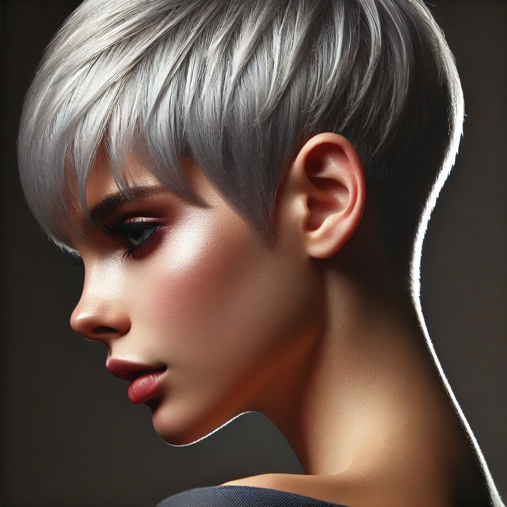 Silver Pixie with Bangs and Sideburns