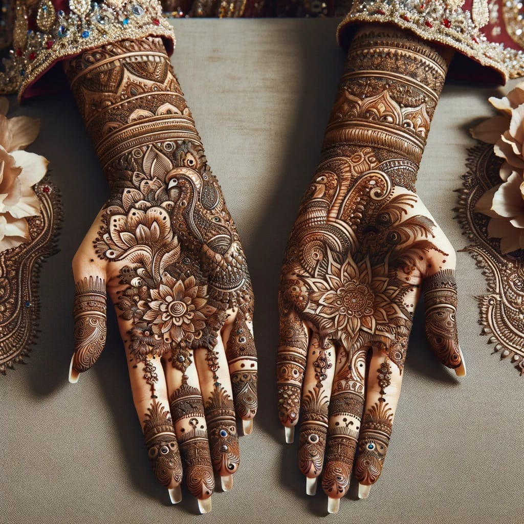 lavish bridal mehndi design on both hands