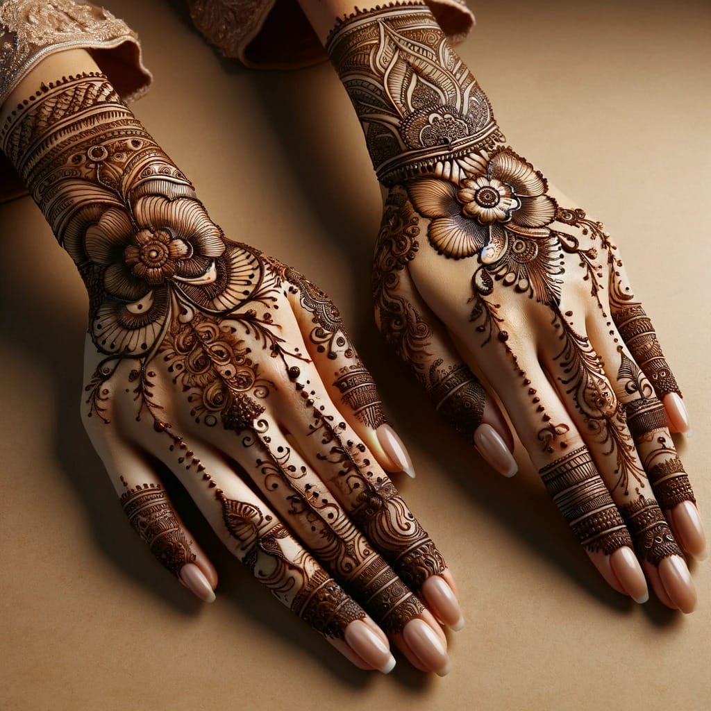 traditional mehndi (henna) designs on both hands