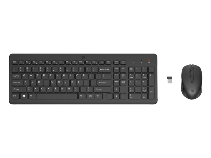 HP 330 wireless mouse and keyboard combination on white background.