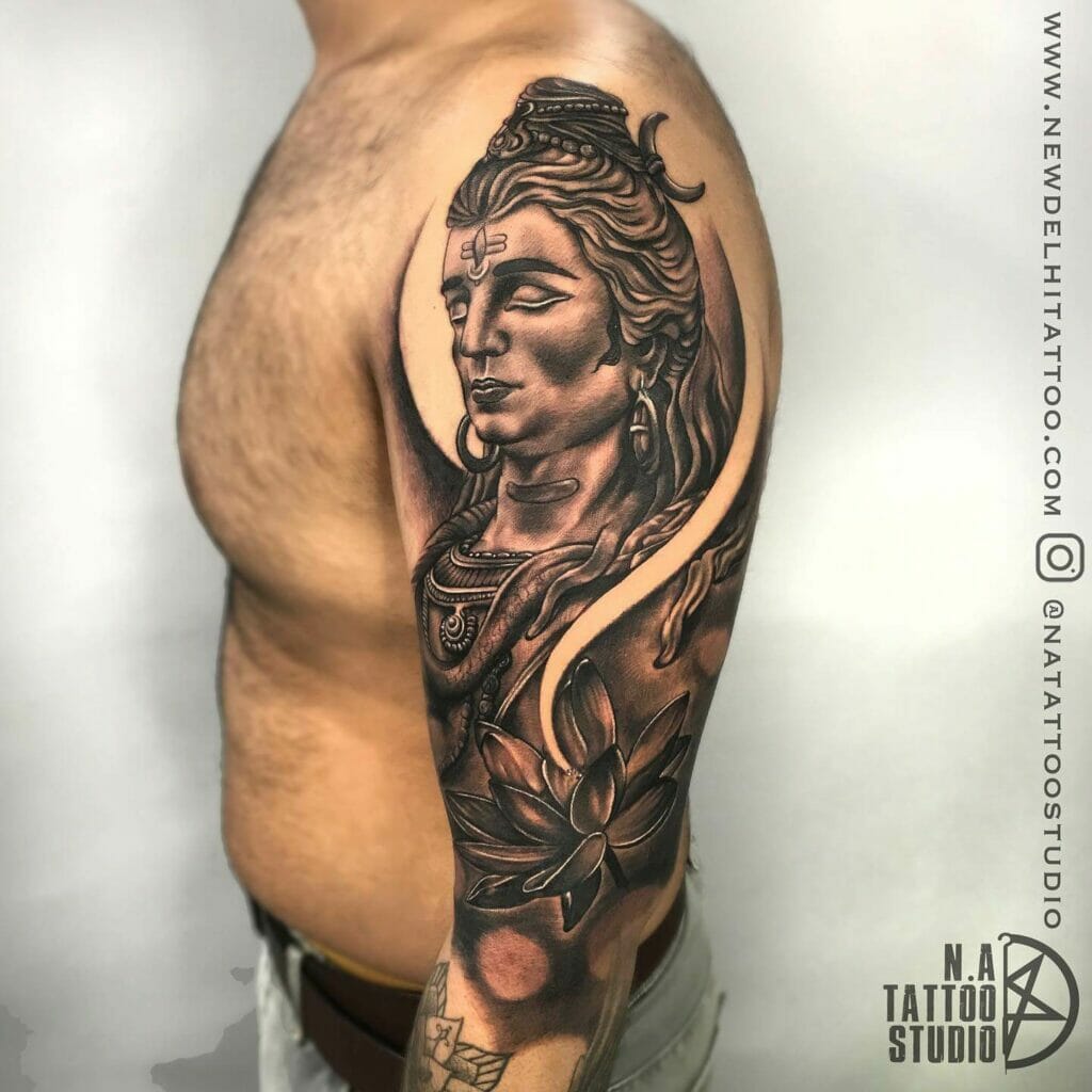 Religious half sleeve tattoo for men