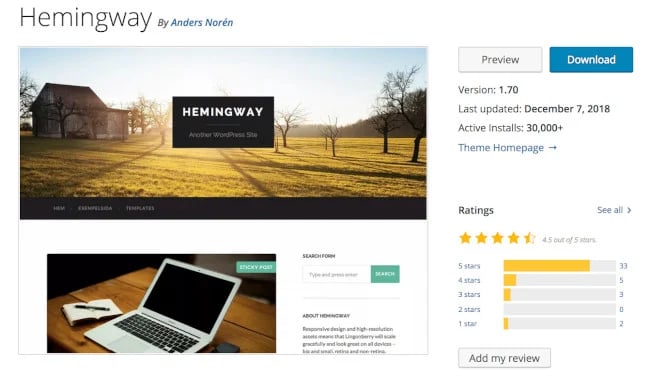 Free WordPress theme: Hemingway