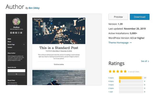 Author WordPress theme for blogging