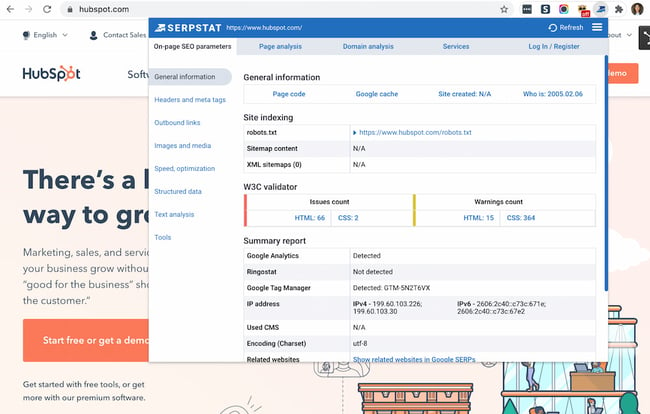 Chrome Extensions for Social Media: Serpstat Website SEO Checker