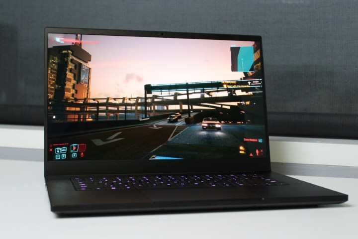 The Razer Blade 15's OLED screen on a table.