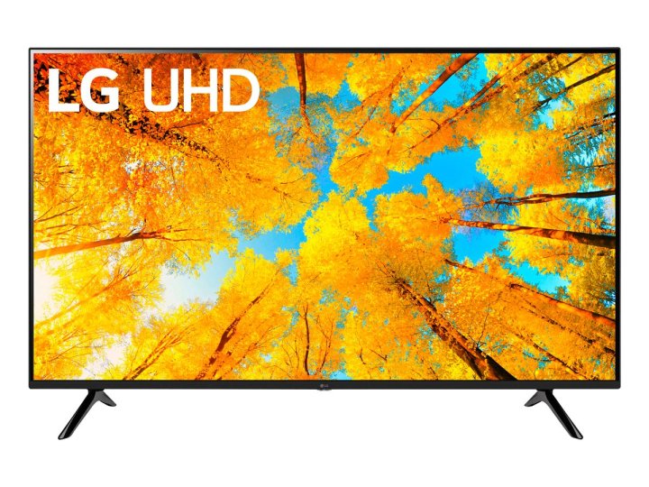 LG 50-inch UQ75 4K smart TV on white background.