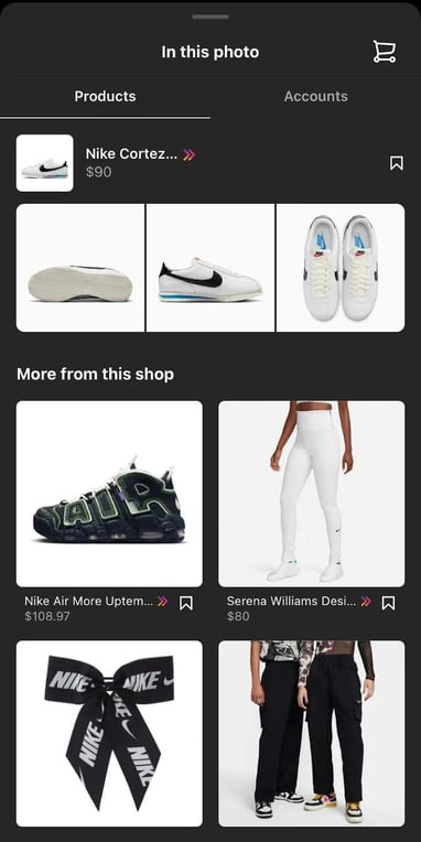 Nike website product