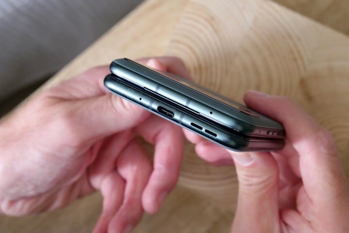 The closed Motorola Razr 40, showing the charging port.