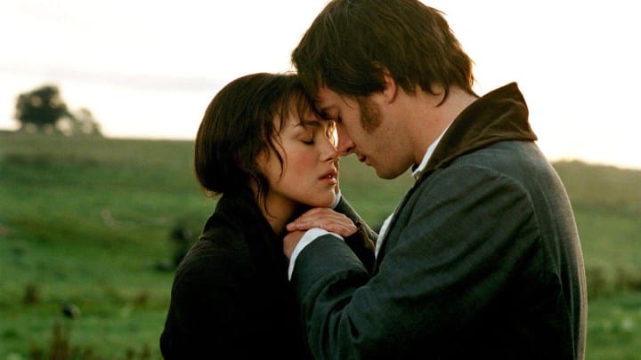 Keira Knightley and Matthew Macfadyen as Lizzie and Mr. Darcy in Pride and Prejudice.