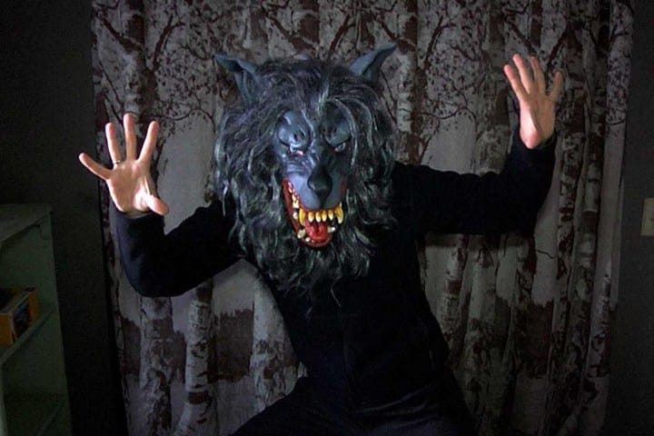 The villain in the movie Creep is wearing a wolf mask