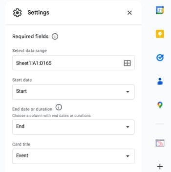 how to insert a calendar into google sheets: timeline settings 