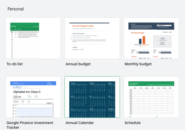 how to create a google sheets calendar: scroll to the annual calendar template