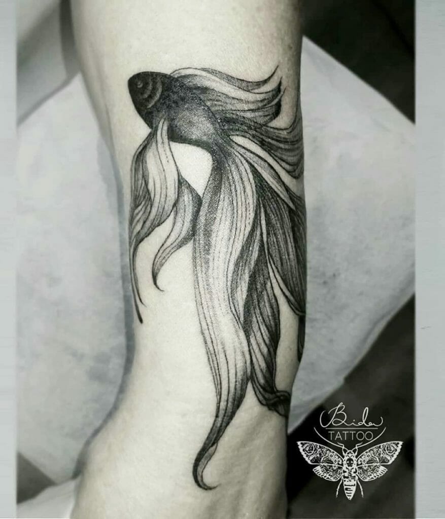 Black and Gray Betta Fish Tattoo Design