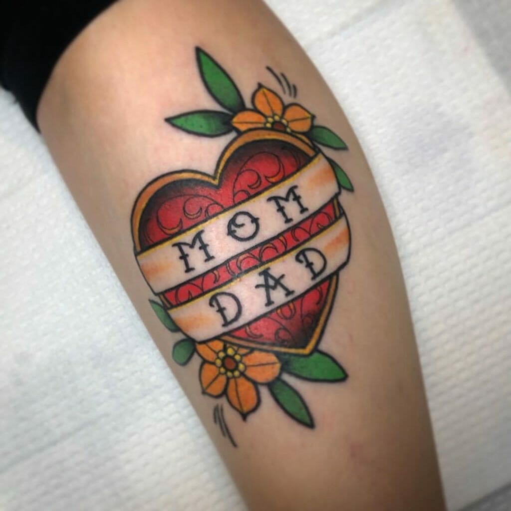 Traditional Heart Mom & Dad Tattoo