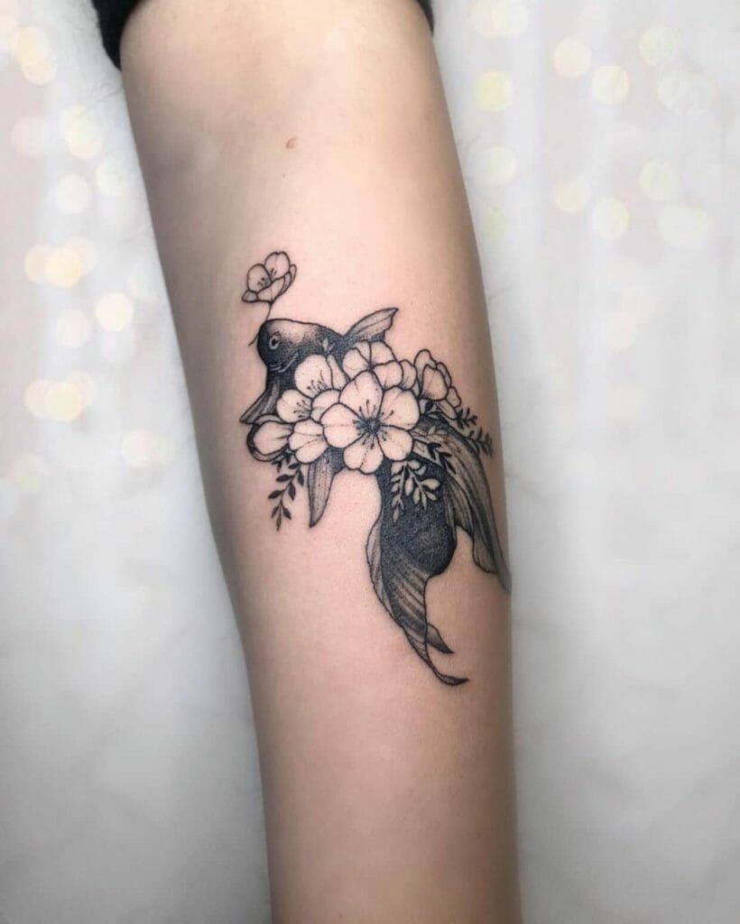 Goldfish and Floral Tattoo Design