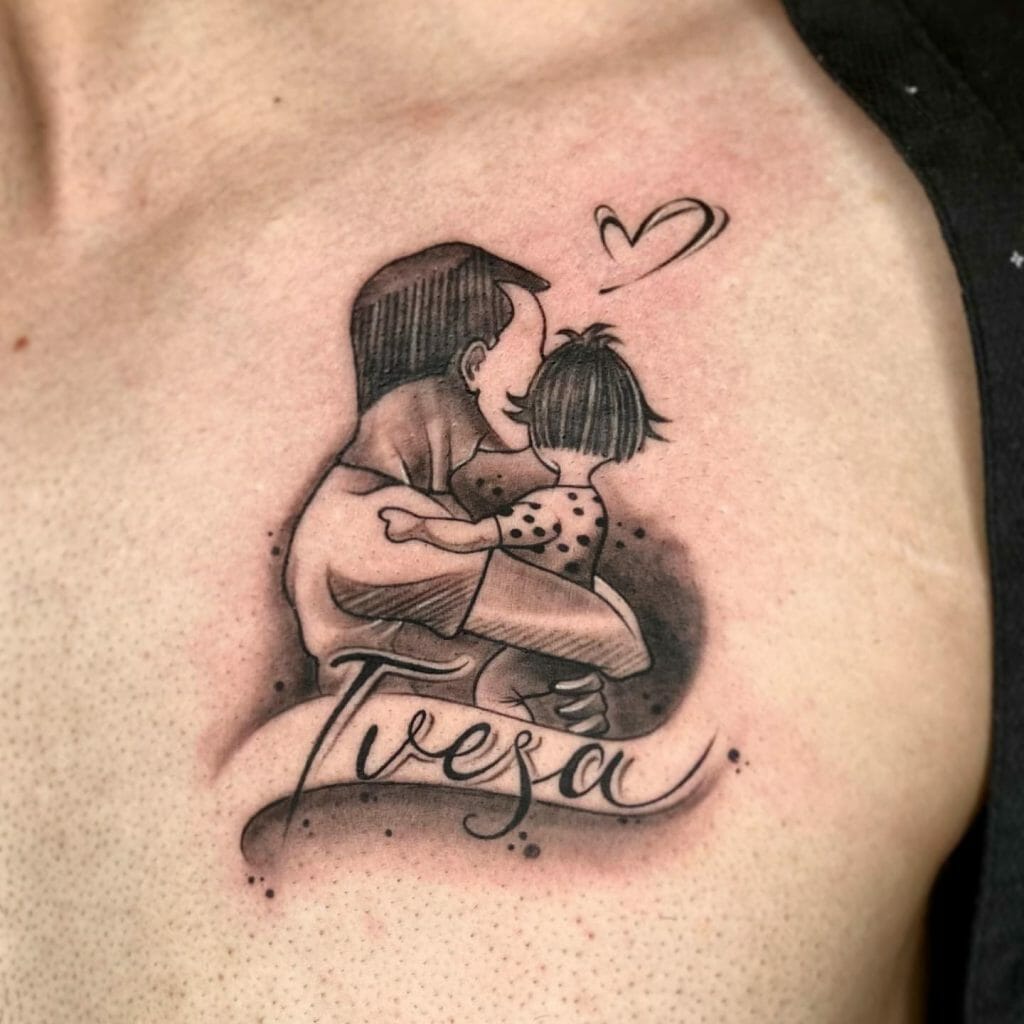 Father-Daughter Hug Tattoo with Name.