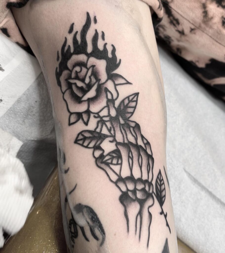 Rose On Fire Tattoo