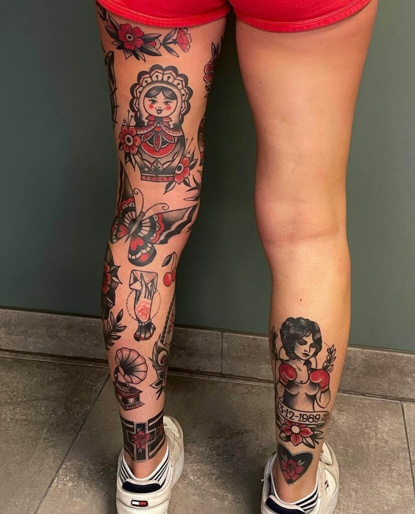 Traditional Leg Sleeve Tattoo