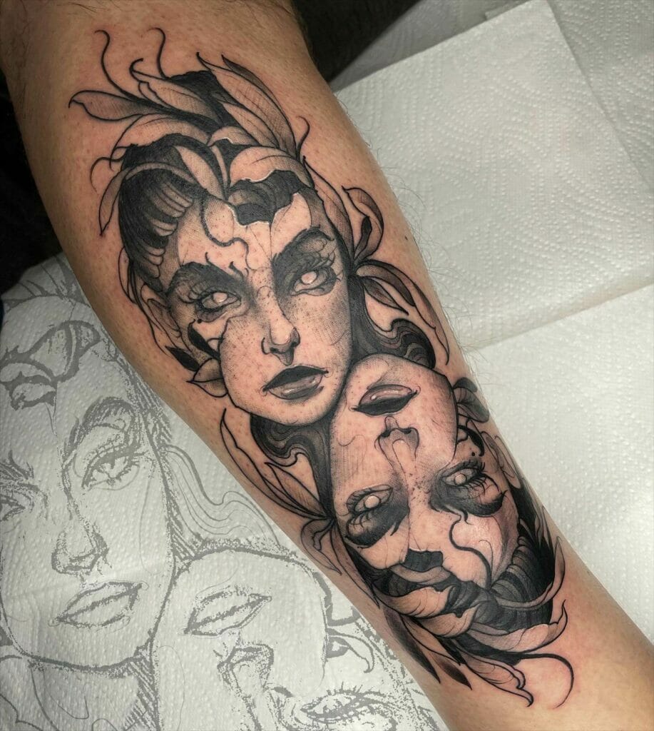 Upside Down Gemini 2 Face Tattoo