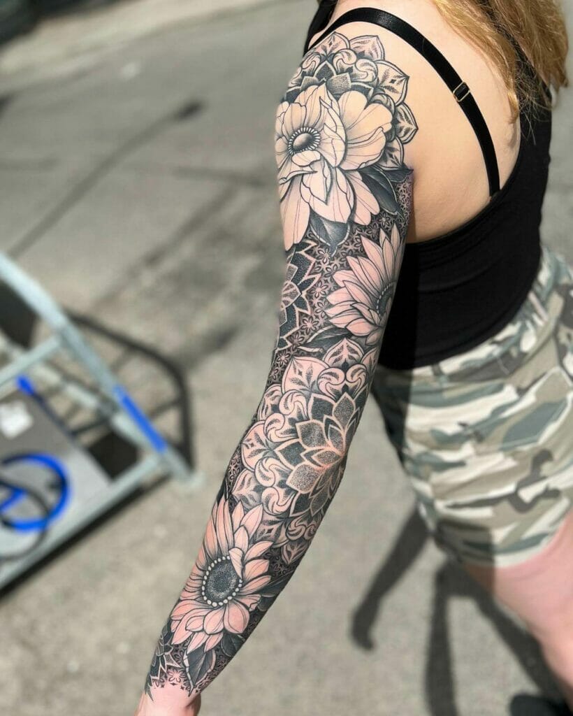 Ornamental sleeve tattoo for women