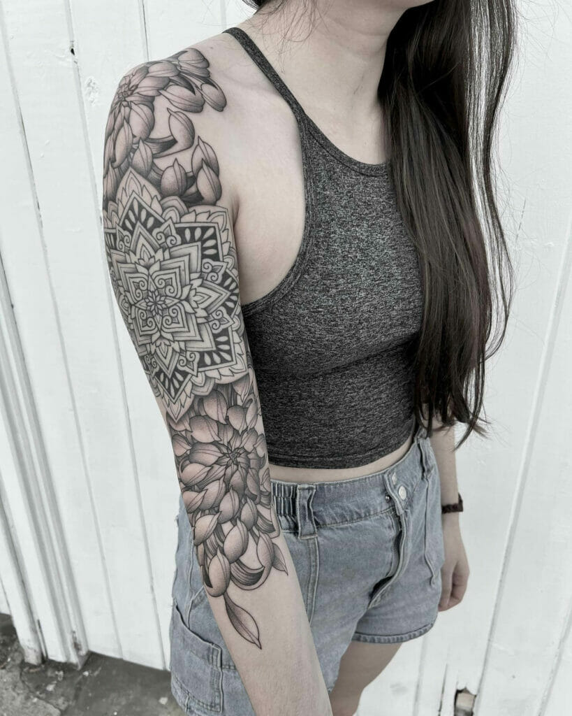 Classy feminine half sleeve tattoo