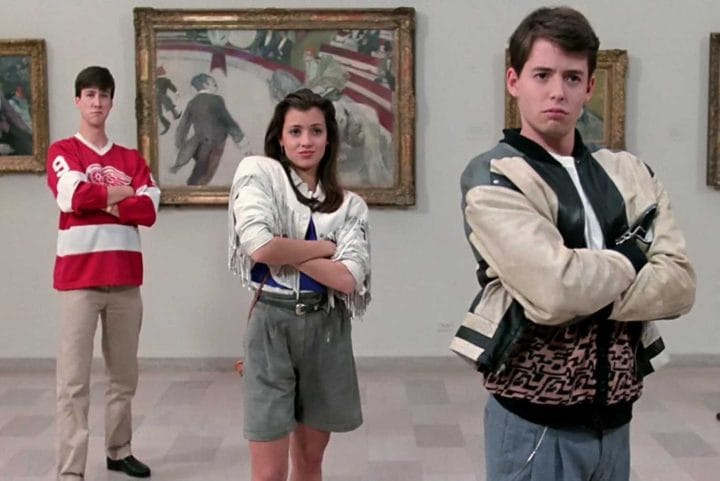 Three people standing with their arms crossed in Ferris Bueller's Day Off.