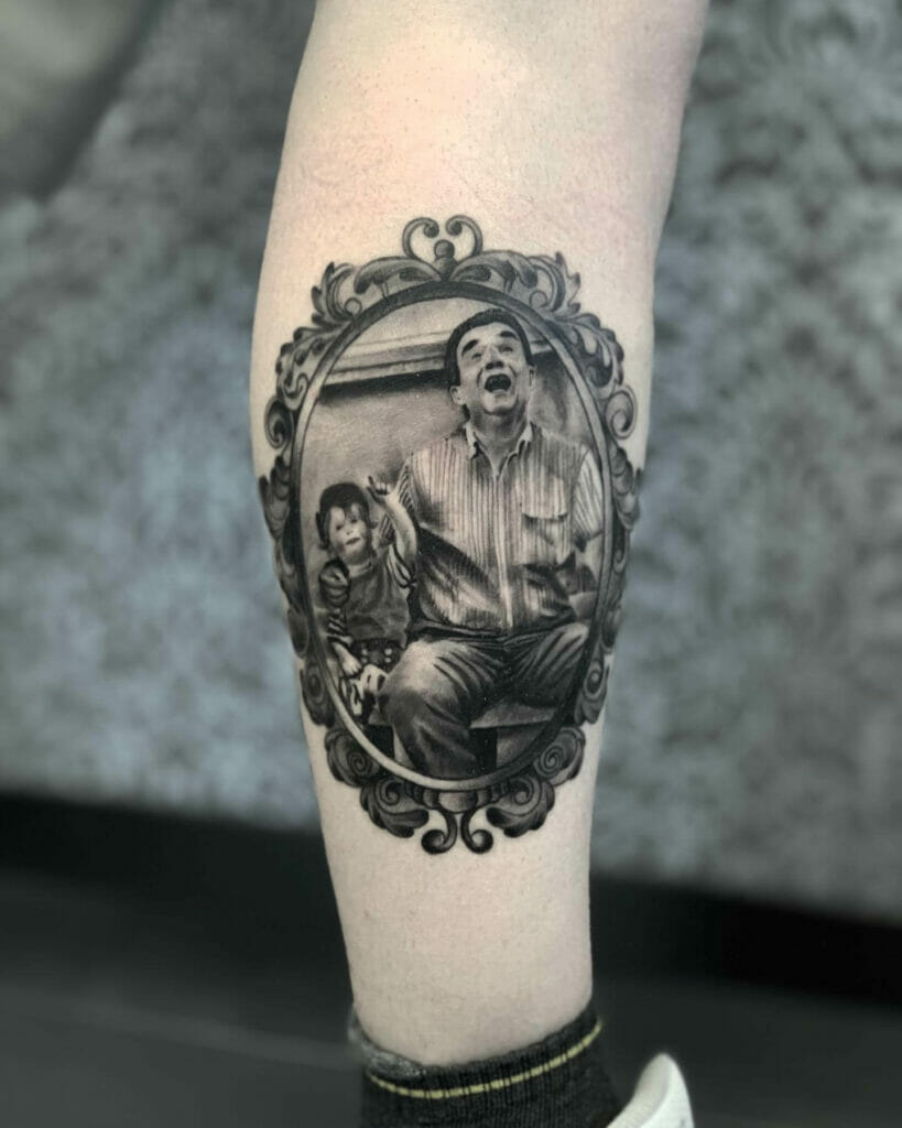 Vintage Father-Daughter Portrait Tattoo.