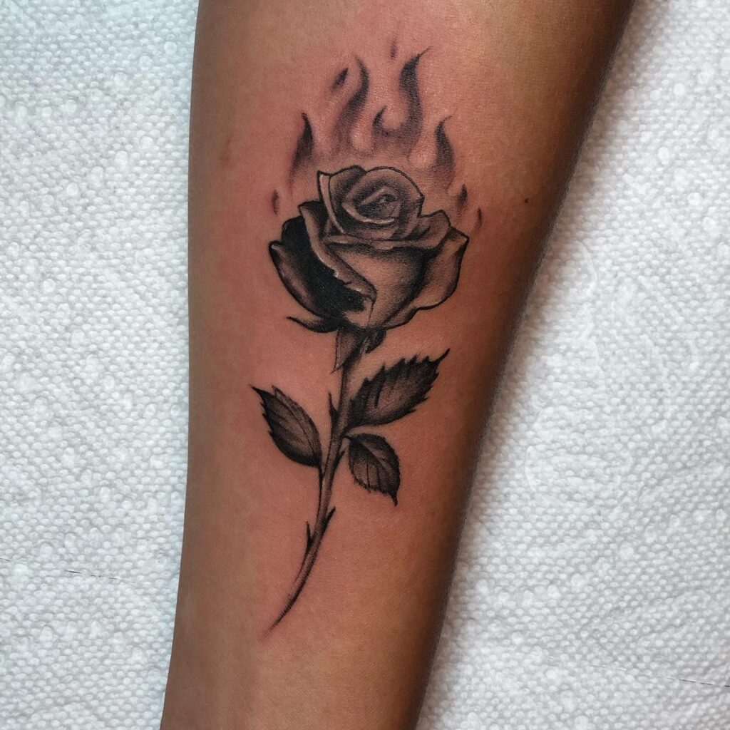 Rose On Fire Tattoo