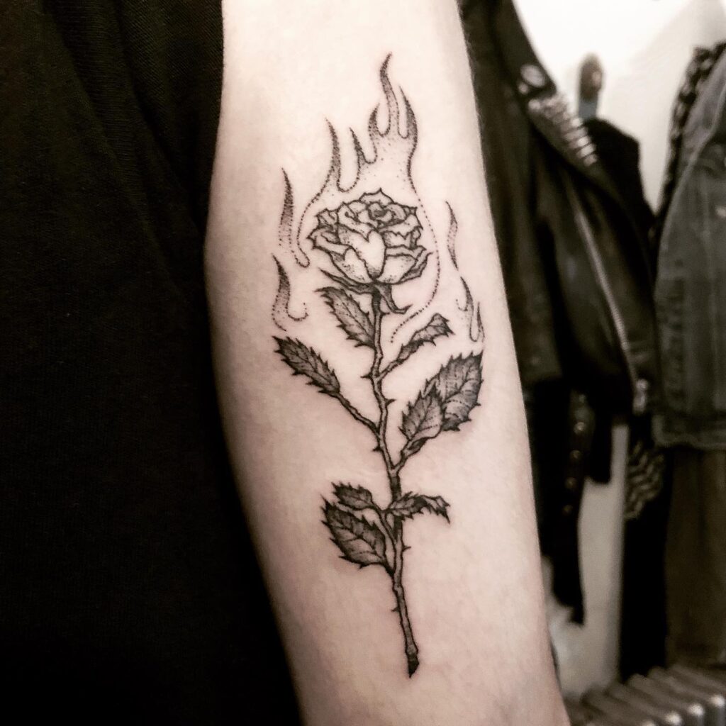 Rose On Fire Tattoo