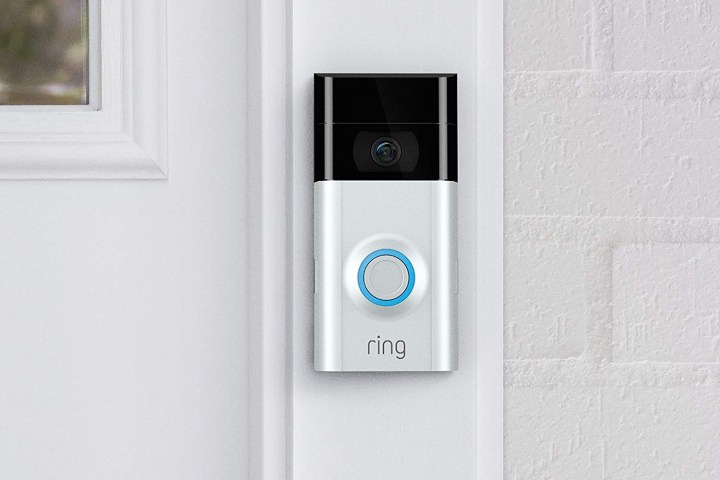 The second generation Ring Video Doorbell is installed at the front door.