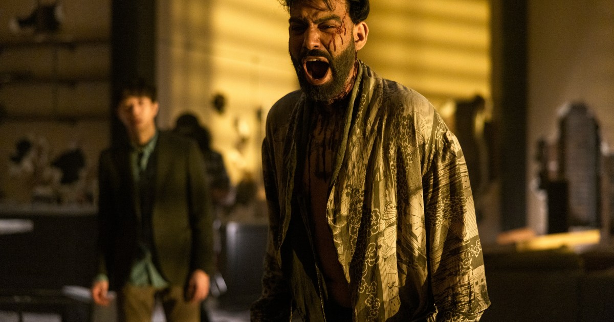 A bloodied Rahul Kohli screams in The Fall of the House of Usher