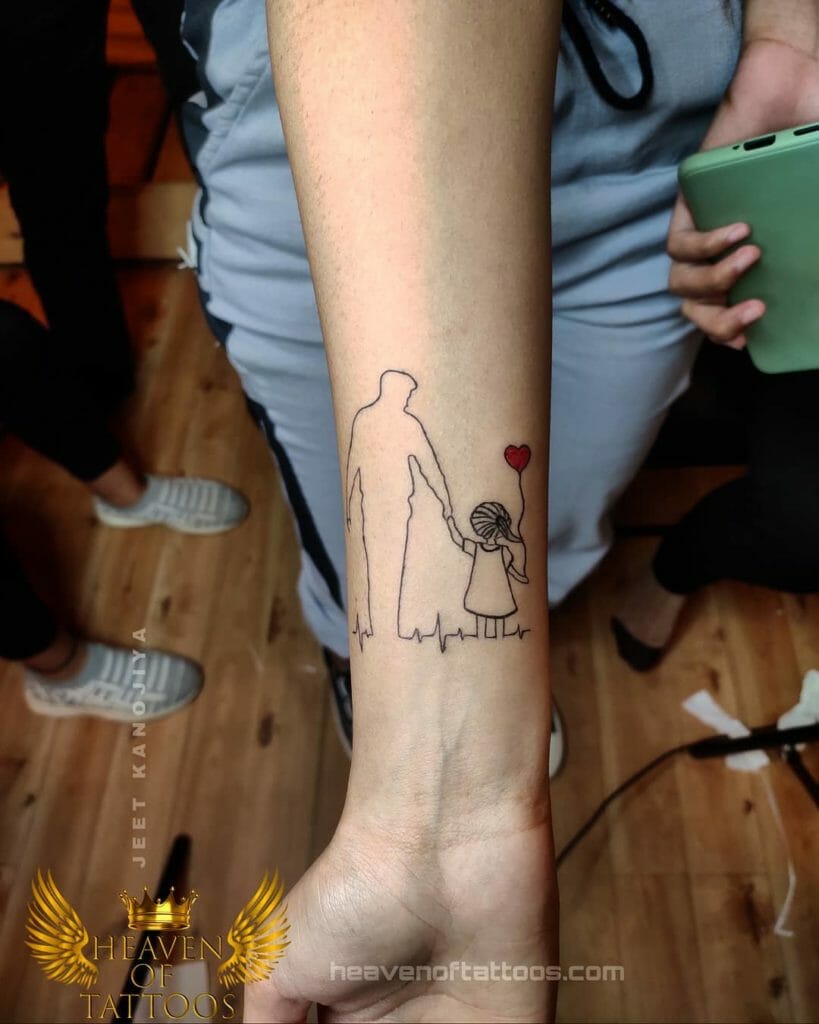 Father-Daughter Minimalist Silhouette Tattoo.