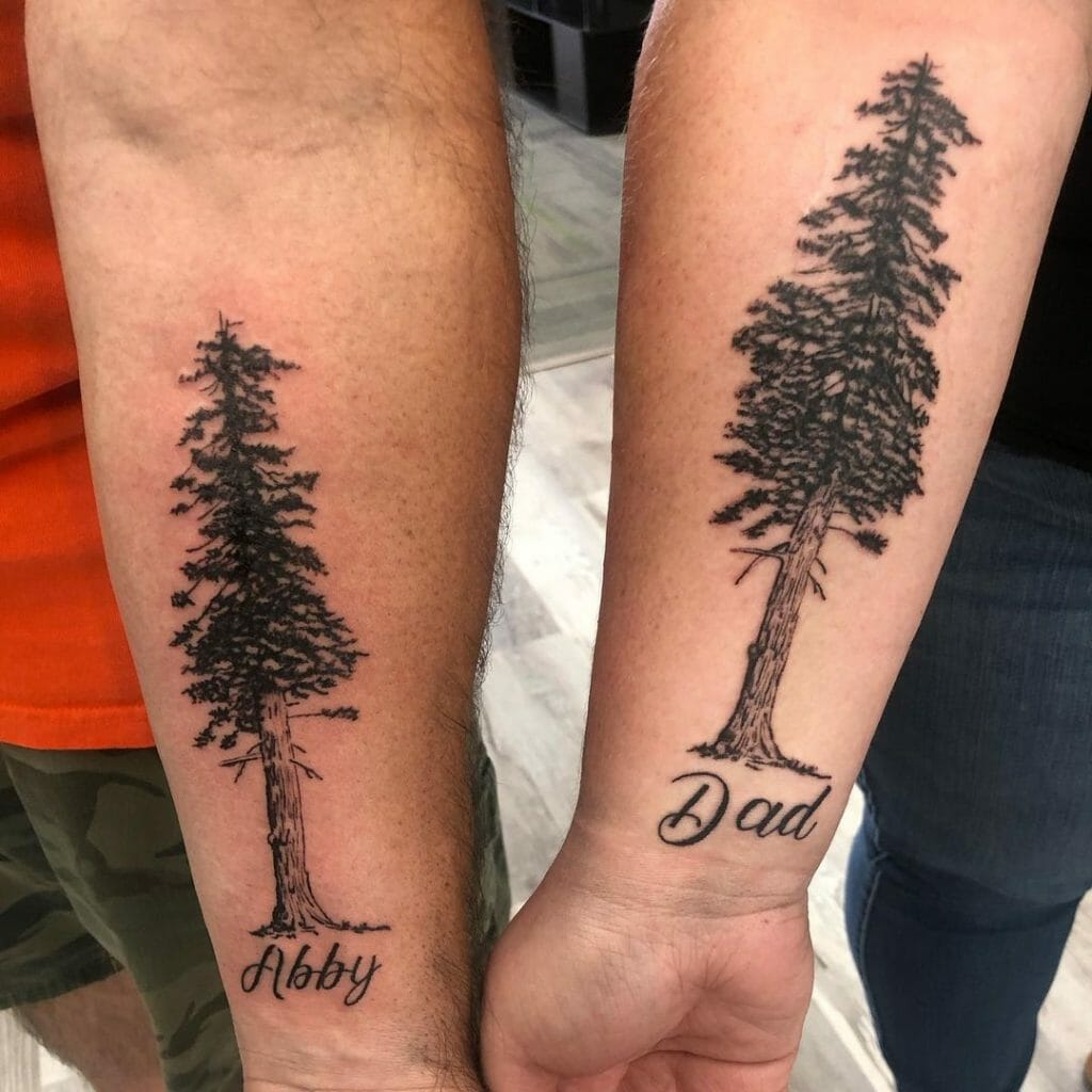 Father-Daughter Matching Tree Tattoos.