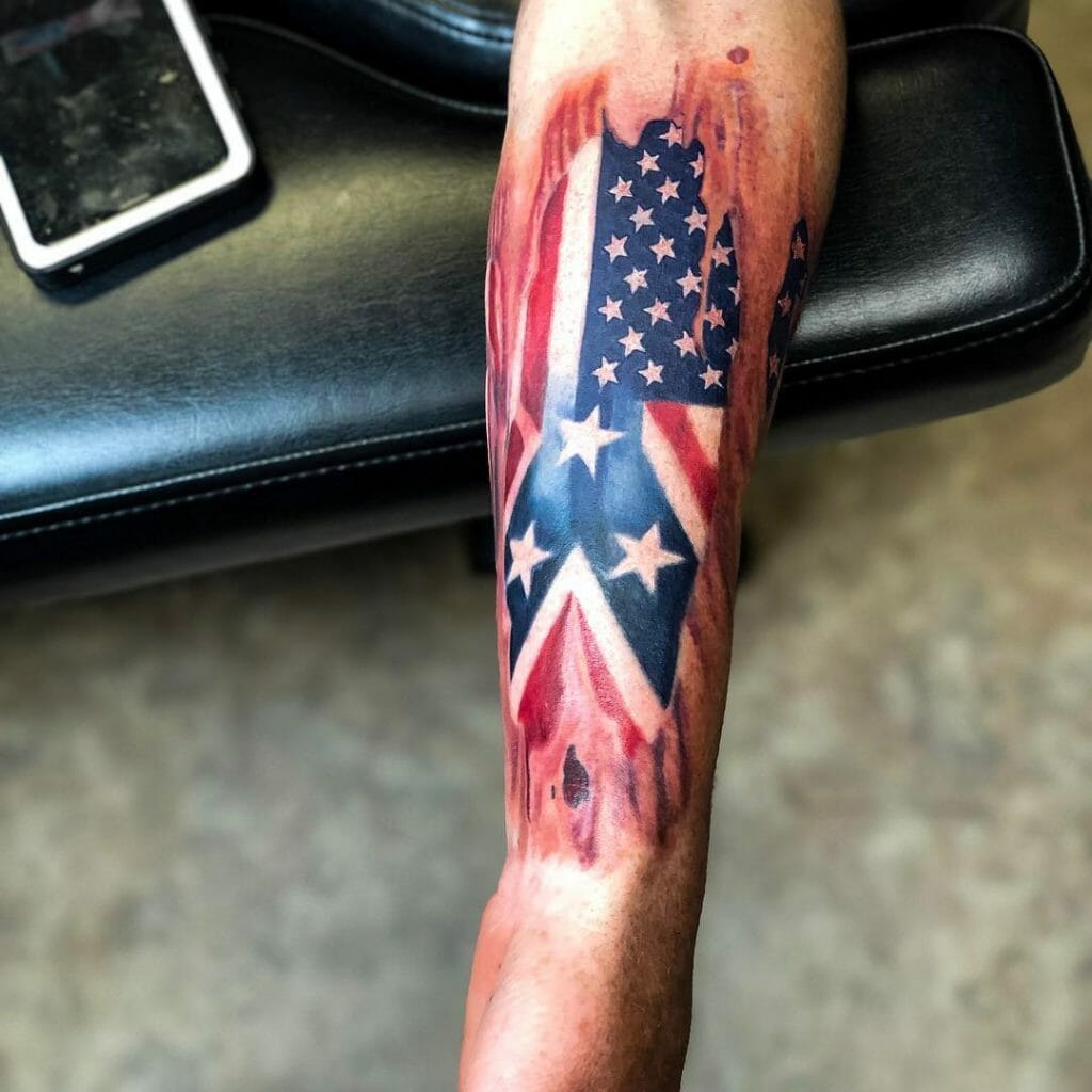 American And Rebel Flag Tattoo