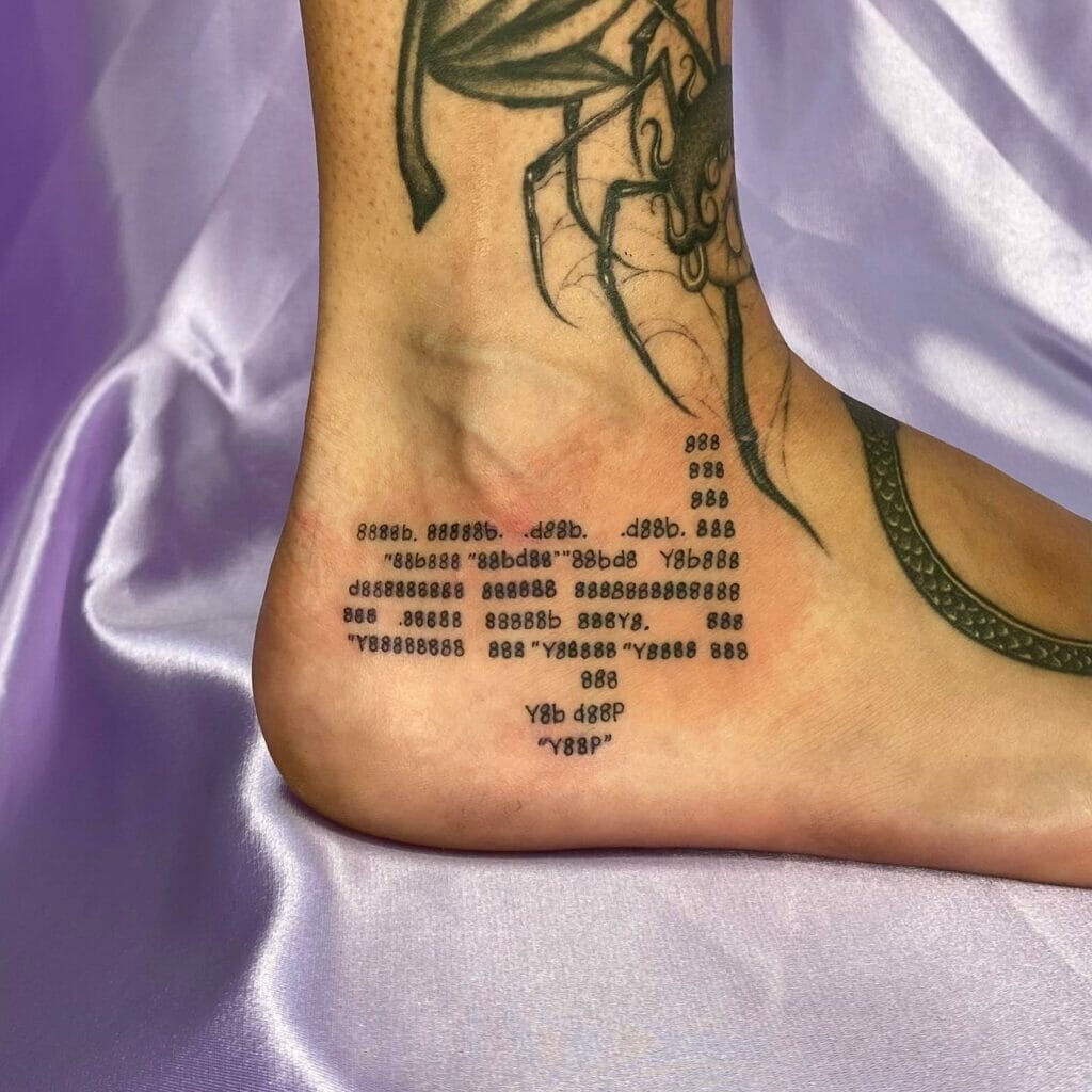 Ankle tattoo with name and angel number