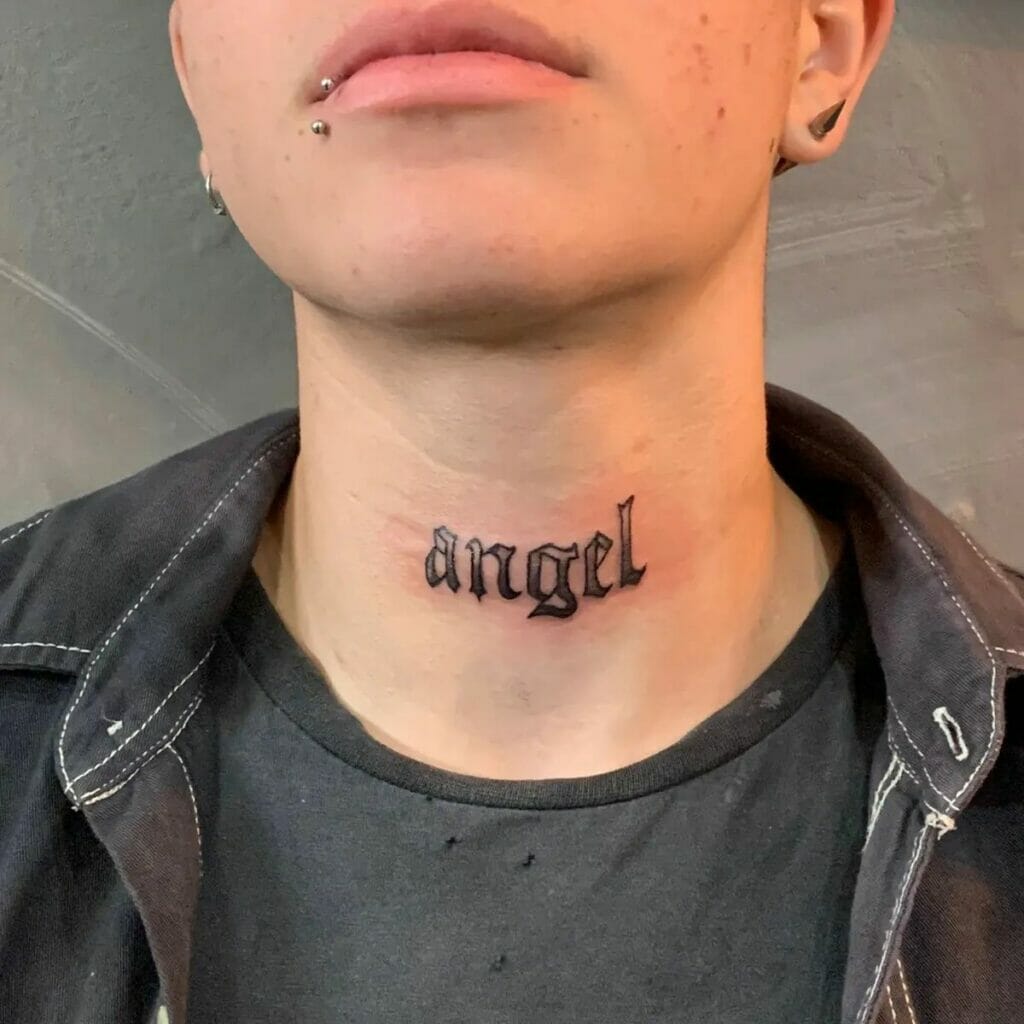 Neck Tattoo With Angel Name