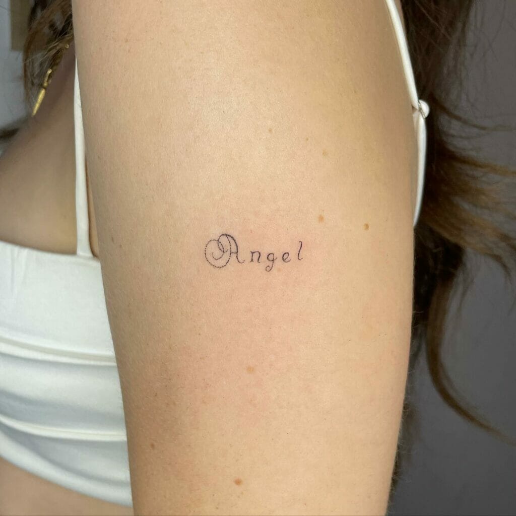 Small Angel Name Tattoo