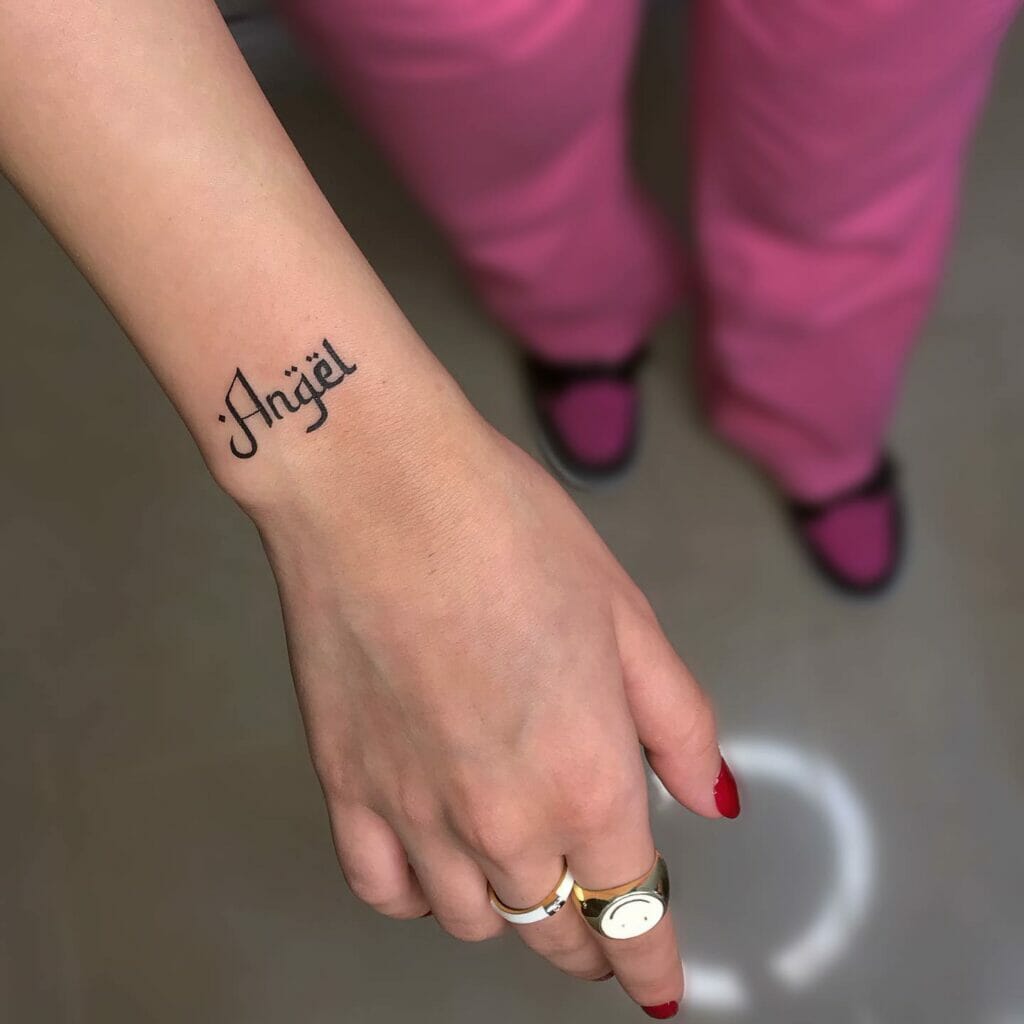 Wrist Tattoo With Angel Name