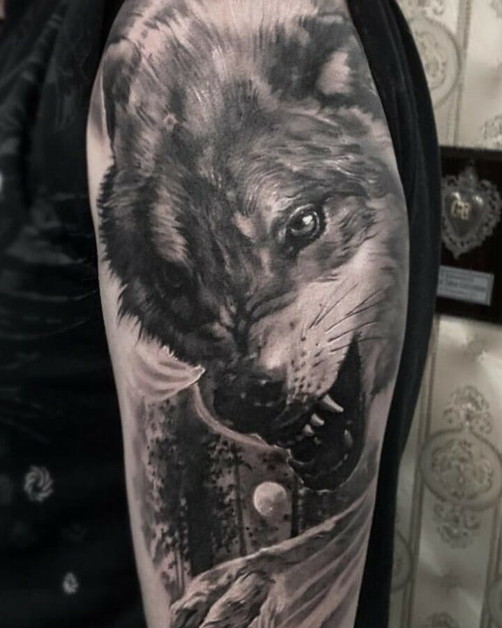 Angry wolf tattoo idea