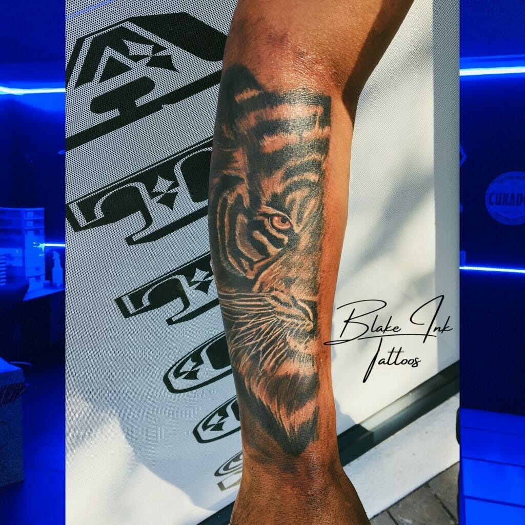 Black And Grey Tiger Tattoo