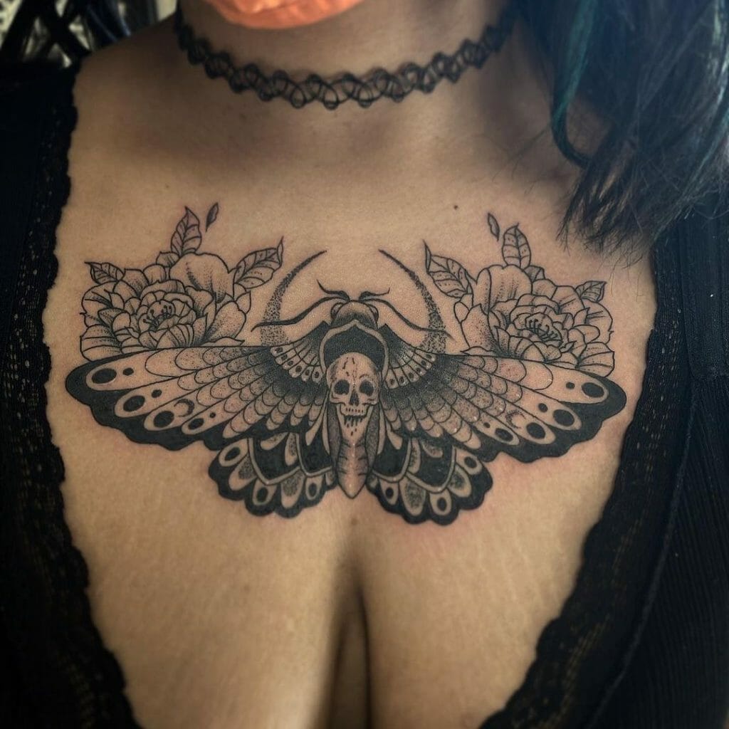 Black And Grey Traditional Death Moth Tattoos