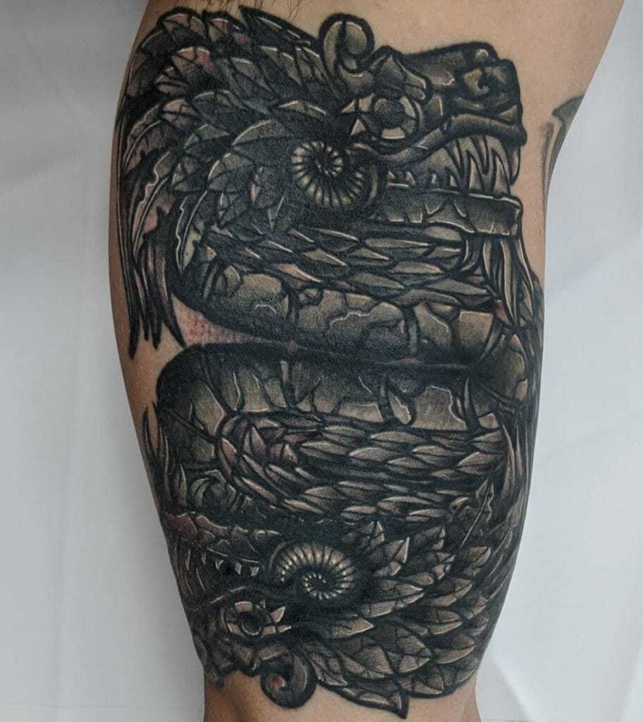 Black Aztec Quetzalcoatl Design Tattoo Ideas