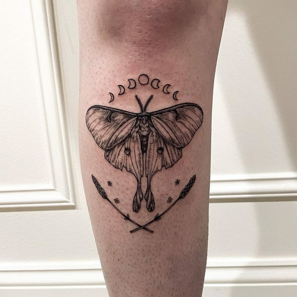 Black Ink Art Moon Moth Tattoo